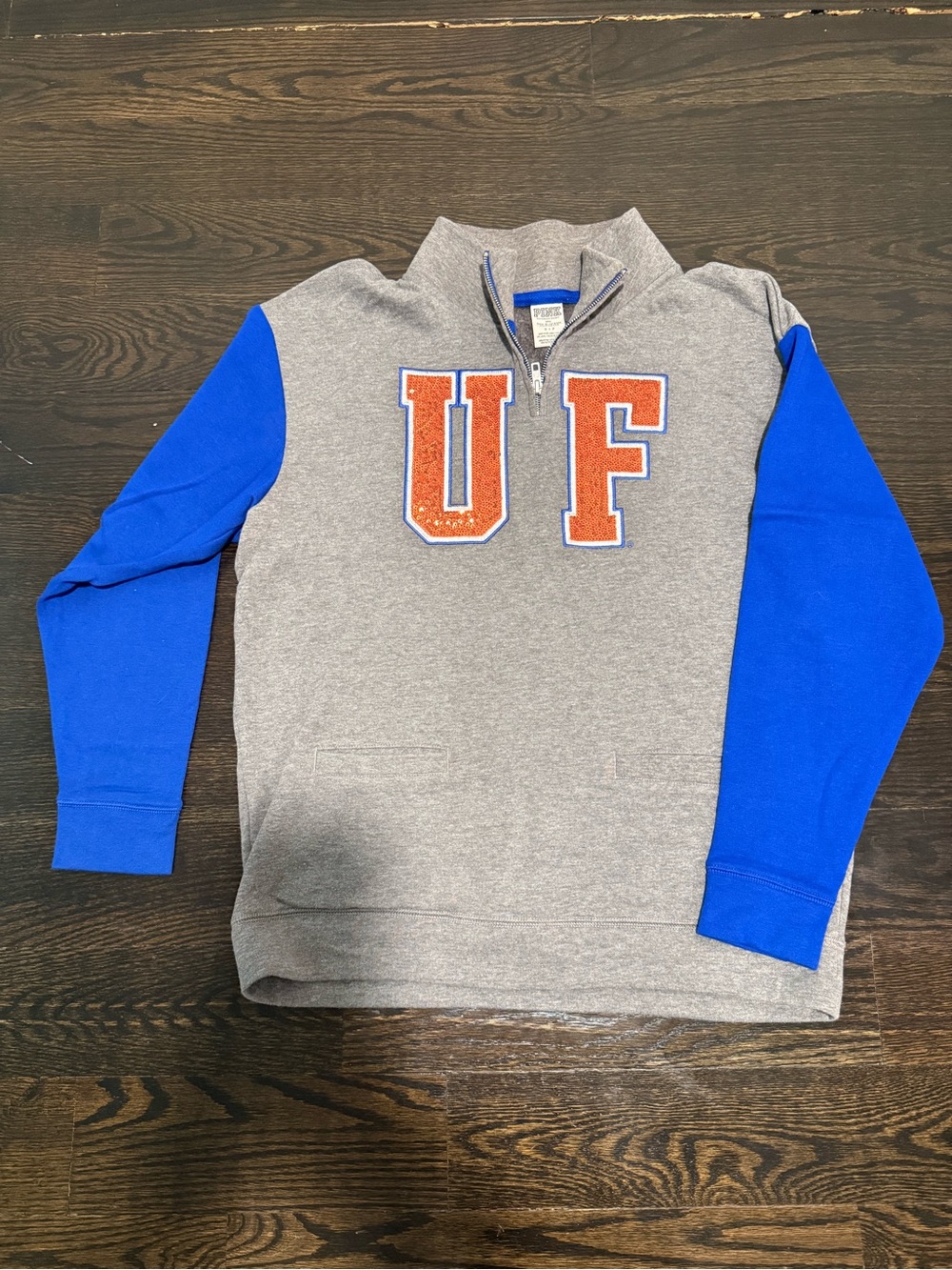 Vintage University of Florida Gray Quarter-Zip Sweatshirt with Orange Sequins UF